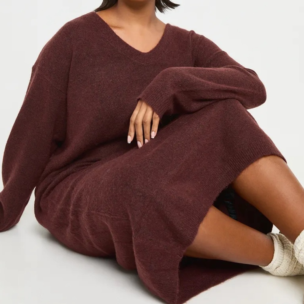 BOOHOO  CHOCOLATE PLUS SLOUCHY SOFT KNIT MAXI KNITTED DRESS OVERSIZED